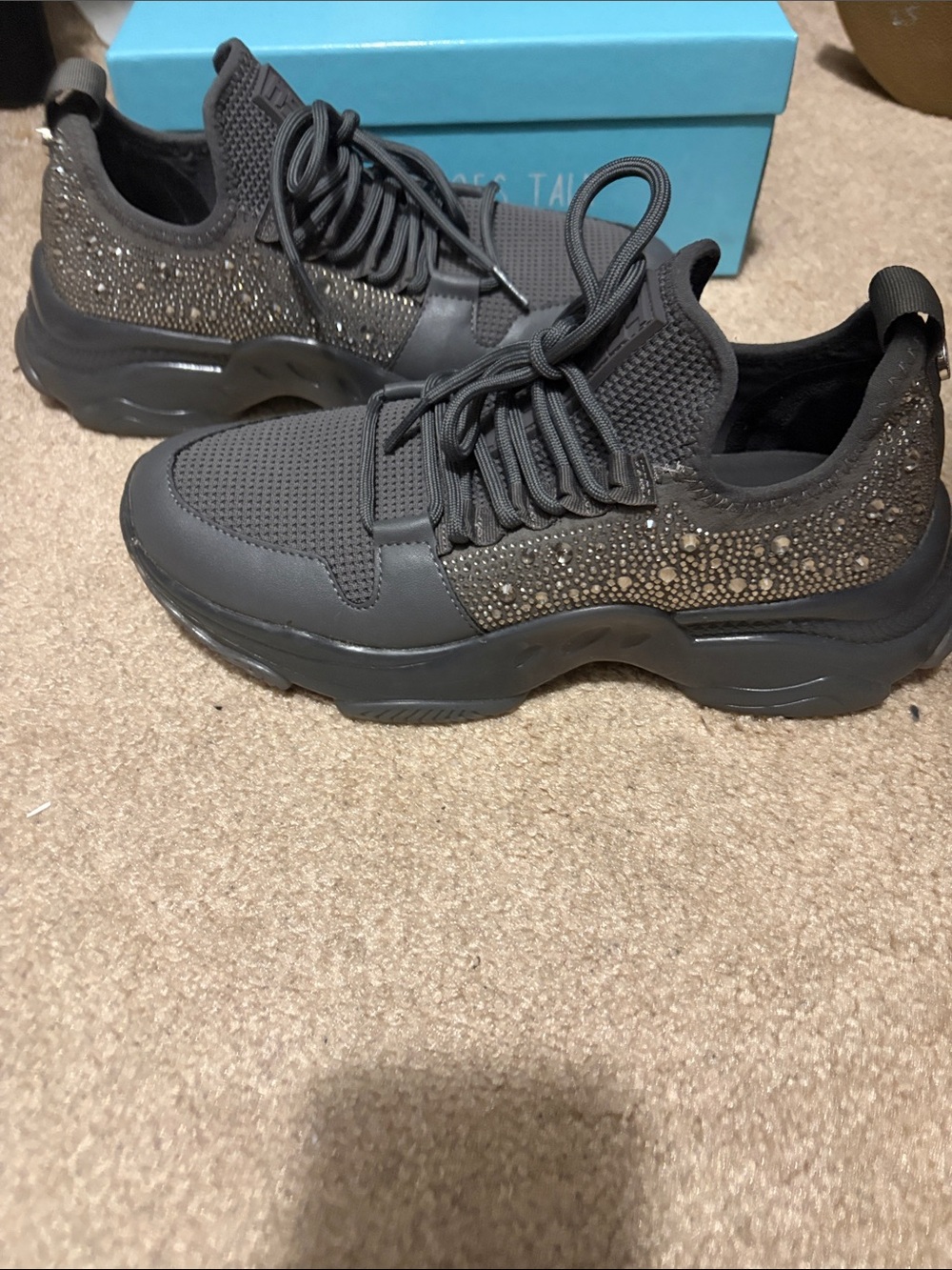 Steve Madden Women's Charcoal Glitter Athletic Sneakers - Slip-On Comfort